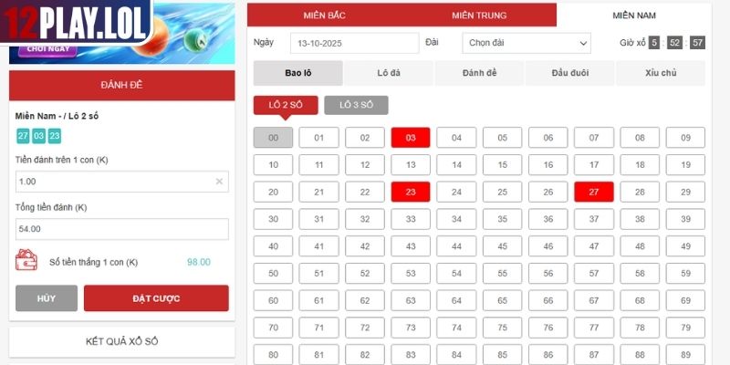 Cách Ghi Lô Đề Miền Nam 12Play Bí Quyết Chinh Phục Số Đề Online 2 Đặt cược và xác nhận vé số