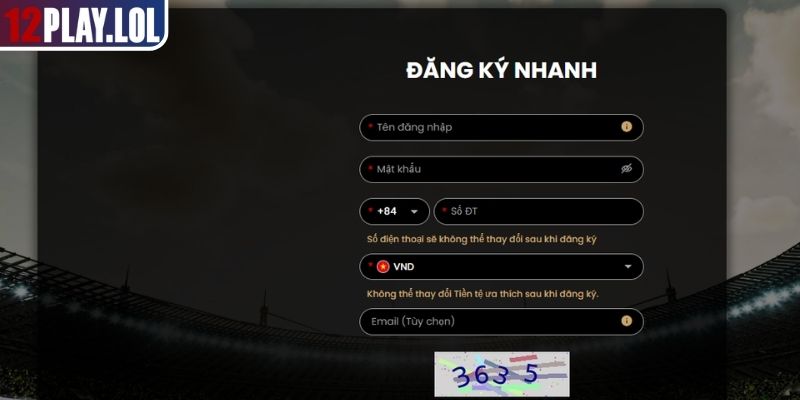 Tìm nút đăng ký 12Play và điền thông tin