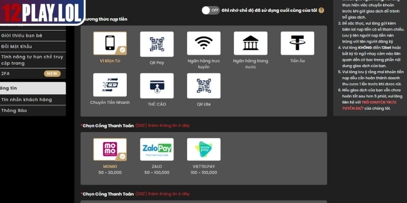 Hướng dẫn nạp tiền 12Play tốc độ và an toàn
