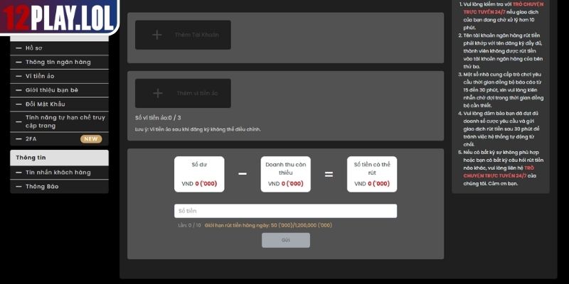 Những điều lưu ý rút tiền 12Play để không gián đoạn