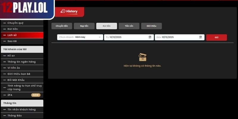 Theo dõi tiến trình tại rút tiền 12Play